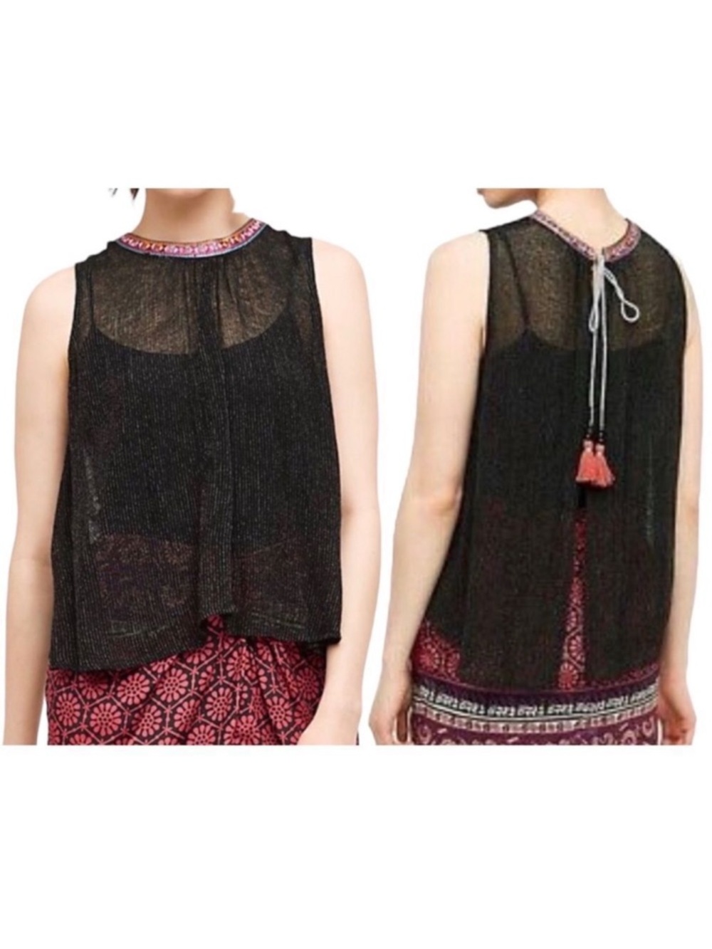 NWT Anthropologie ERI + ALI Merletta Embroidered Open Back Top S